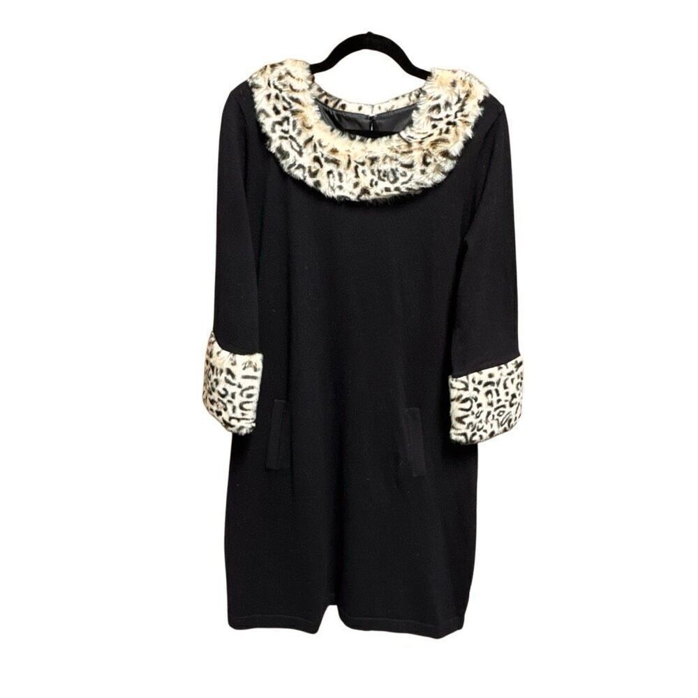 Tyler Boe Black Cheetah Faux Fur Dress Size Large